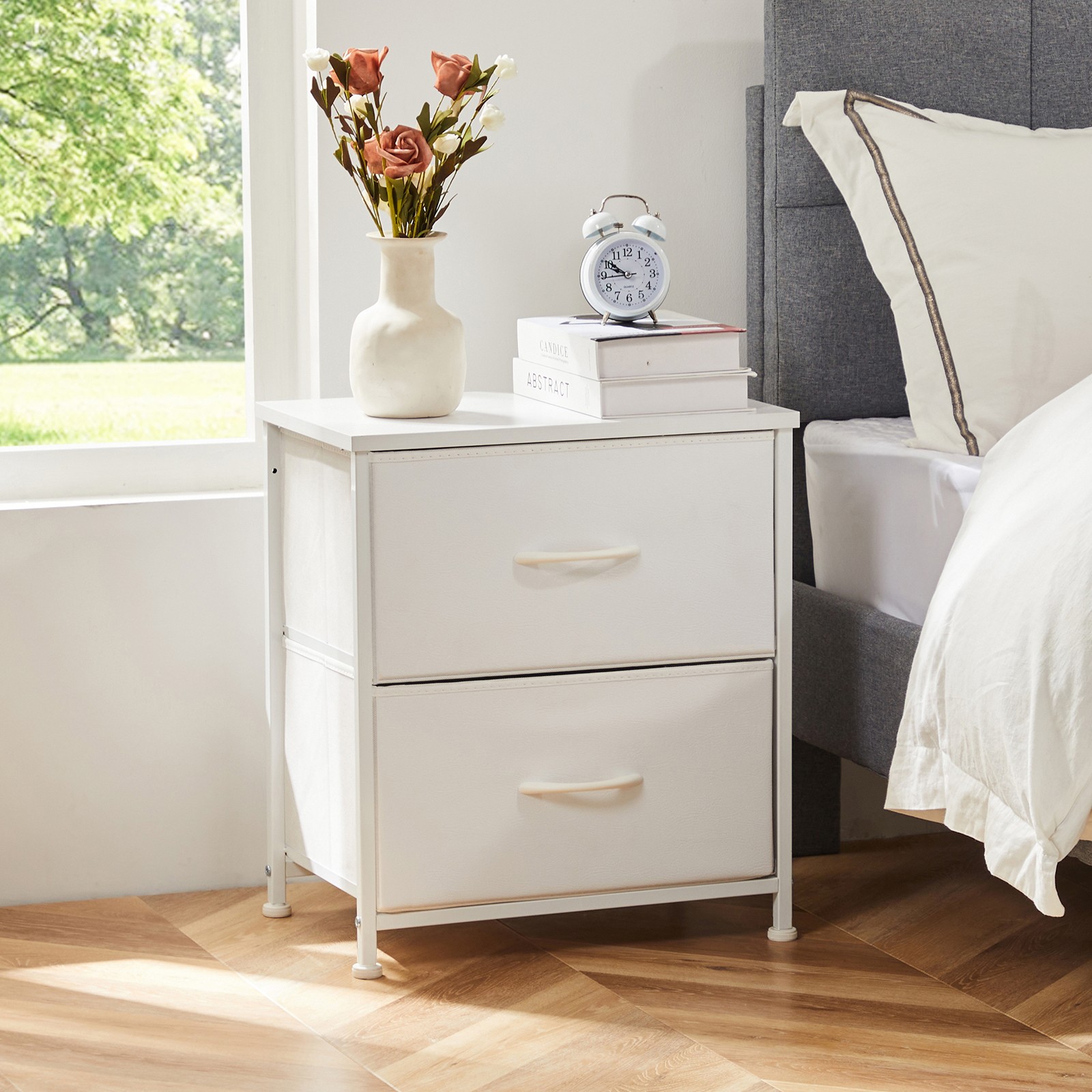 JHK Nightstand with 2 Fabric Drawers - Bedside Sofa Table with Storage, Closet Chest, Clothes Display Cabinet for Bedroom Furniture