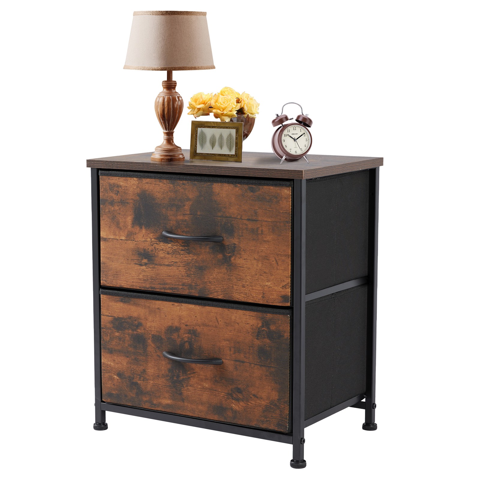 JHK Nightstand with 2 Fabric Drawers - Bedside Sofa Table with Storage, Closet Chest, Clothes Display Cabinet for Bedroom Furniture