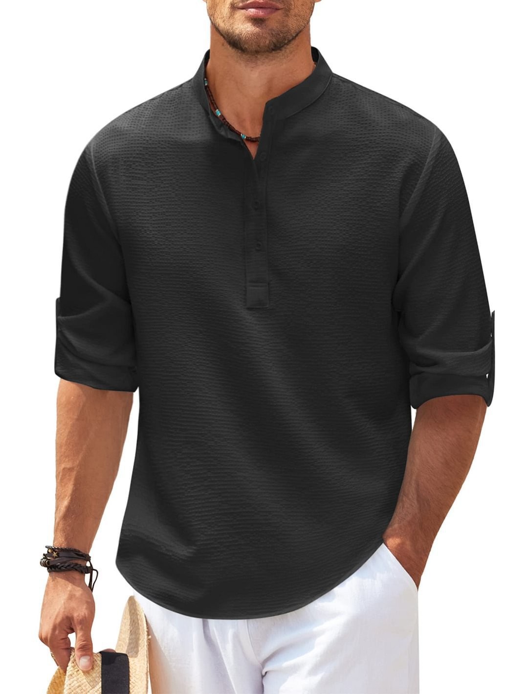 Stand Collar Button Shirt Summer Pineapple Texture Shirt