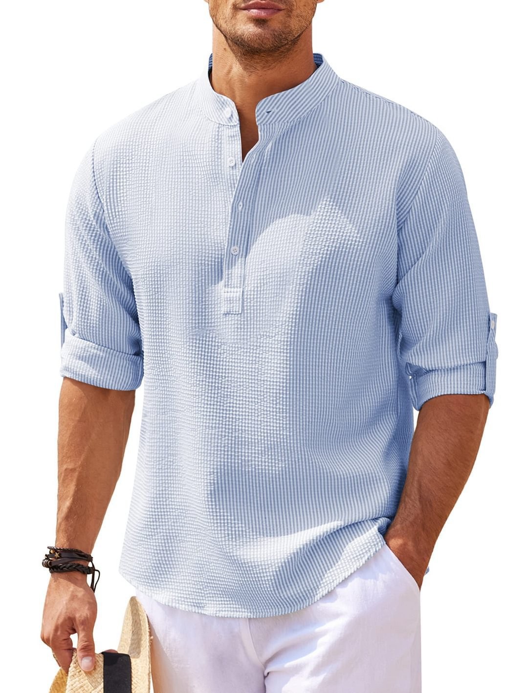 Stand Collar Button Shirt Summer Pineapple Texture Shirt