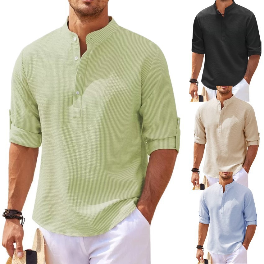 Stand Collar Button Shirt Summer Pineapple Texture Shirt