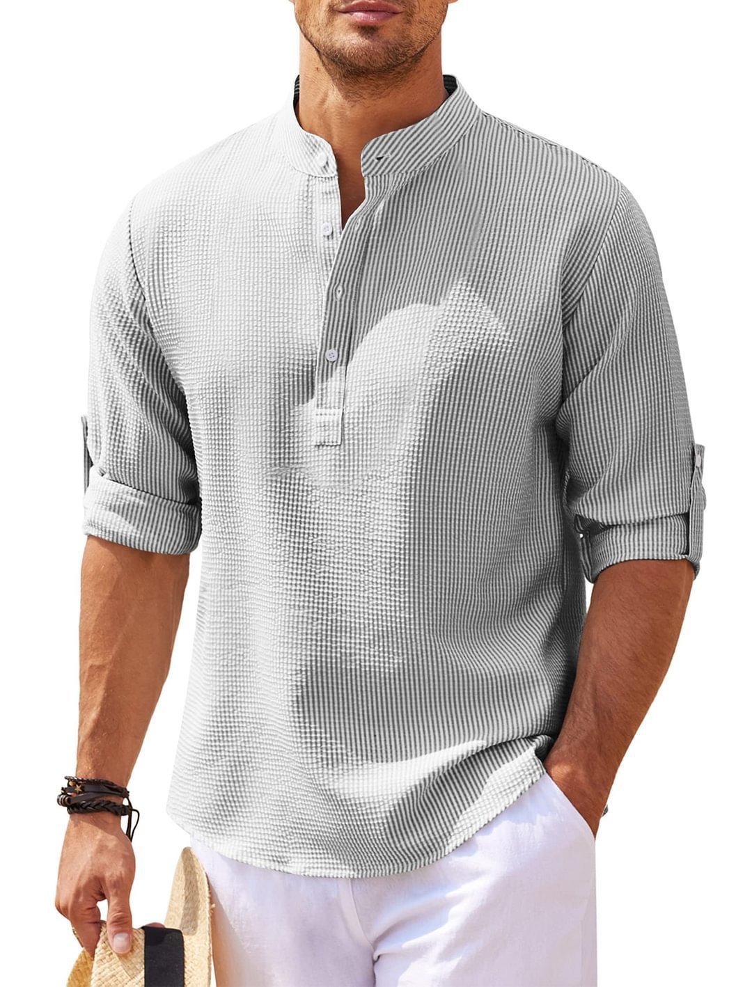 Stand Collar Button Shirt Summer Pineapple Texture Shirt