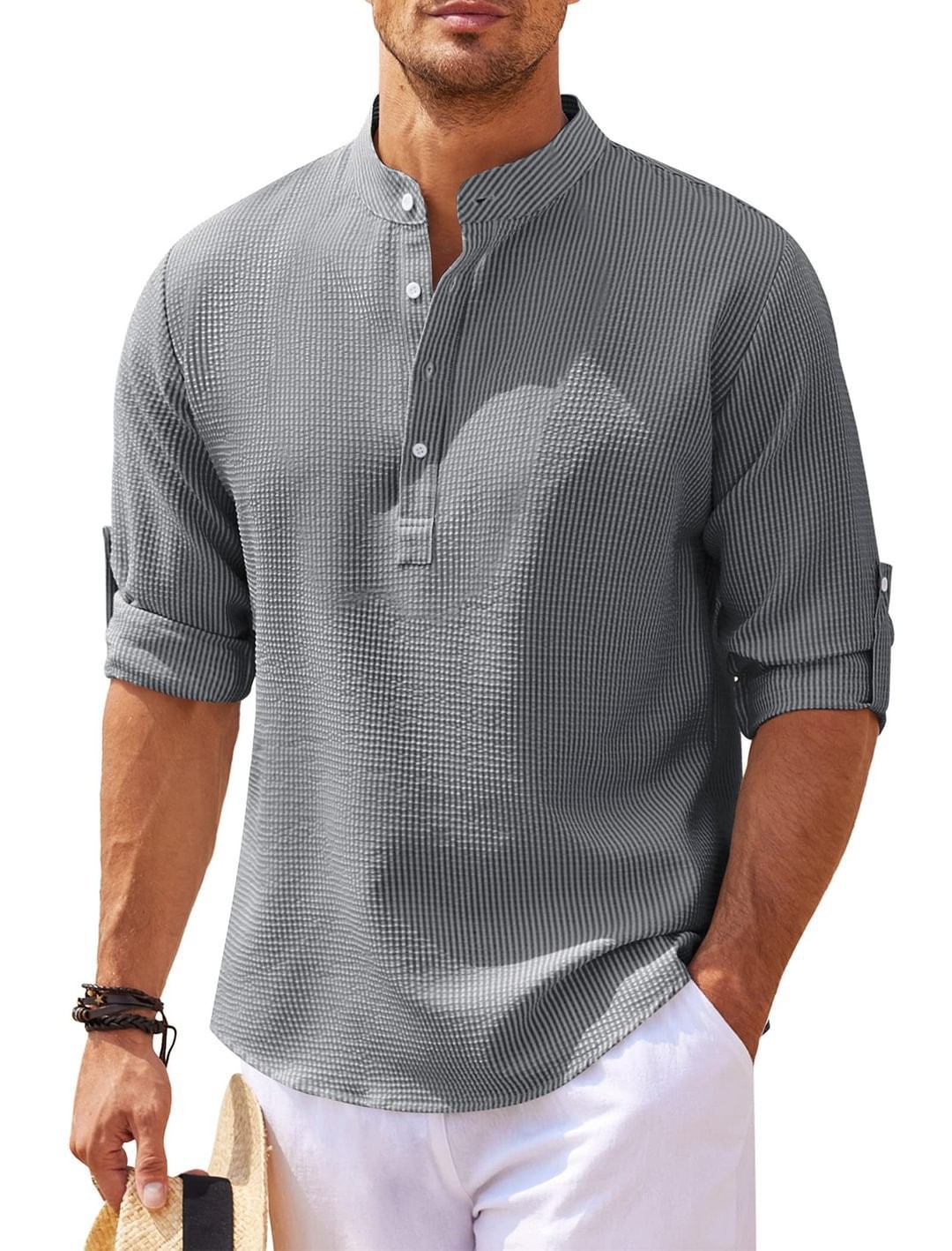 Stand Collar Button Shirt Summer Pineapple Texture Shirt