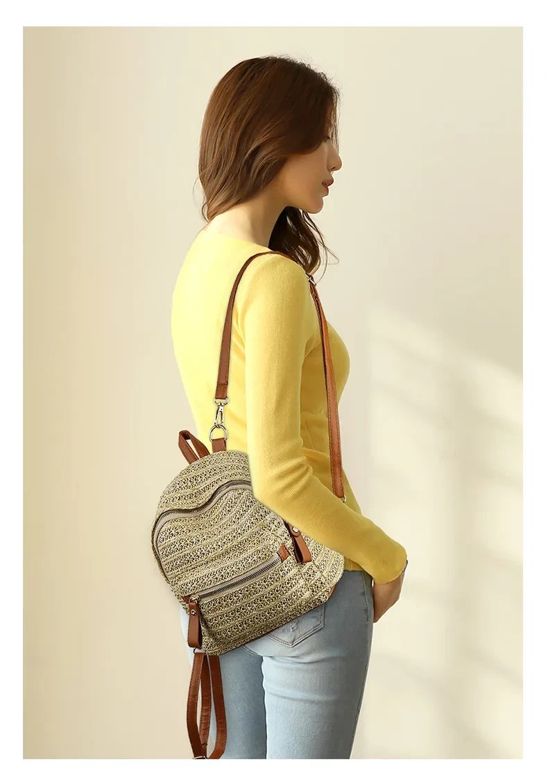 Straw backpack woven backpack