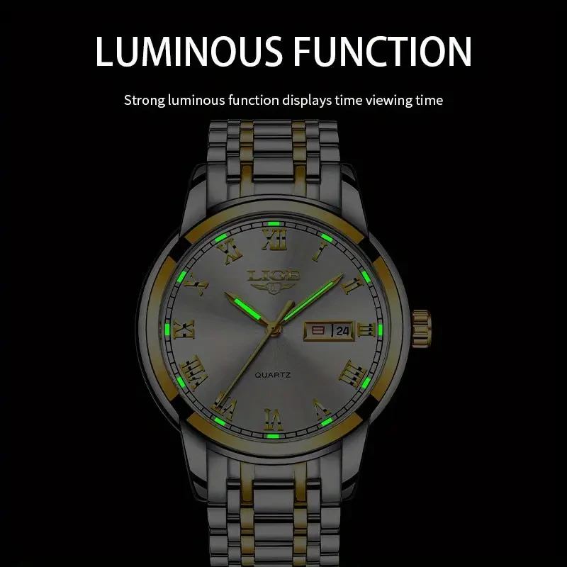 LIGE Luxury Brand Stainless Steel Gold Watch Women