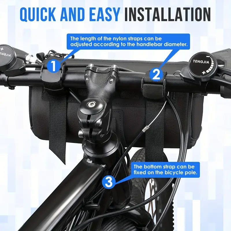 Waterproof Bike Handlebar Bag - Bicycle Handlebar Roll Bag With Large Reflective Area, Bike Front Pouch With Waterproof Zipper Shoulder Strap For Cycling 2L