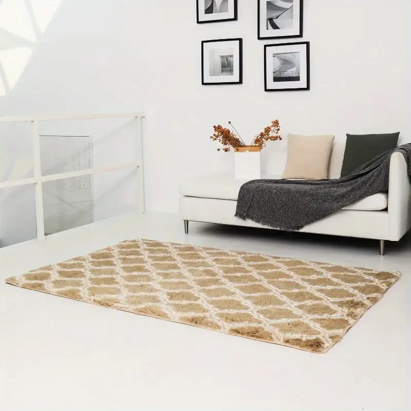 Zulida Luxury Plush Diamond Grid Area Rug - Soft, Fluffy & Non-Flame Retardant, 450GSM with Durable Non-Woven Backing, Machine Washable for Living Room and Bedroom Decor, Long Fleece, Romantic Yellow, Anti-slip