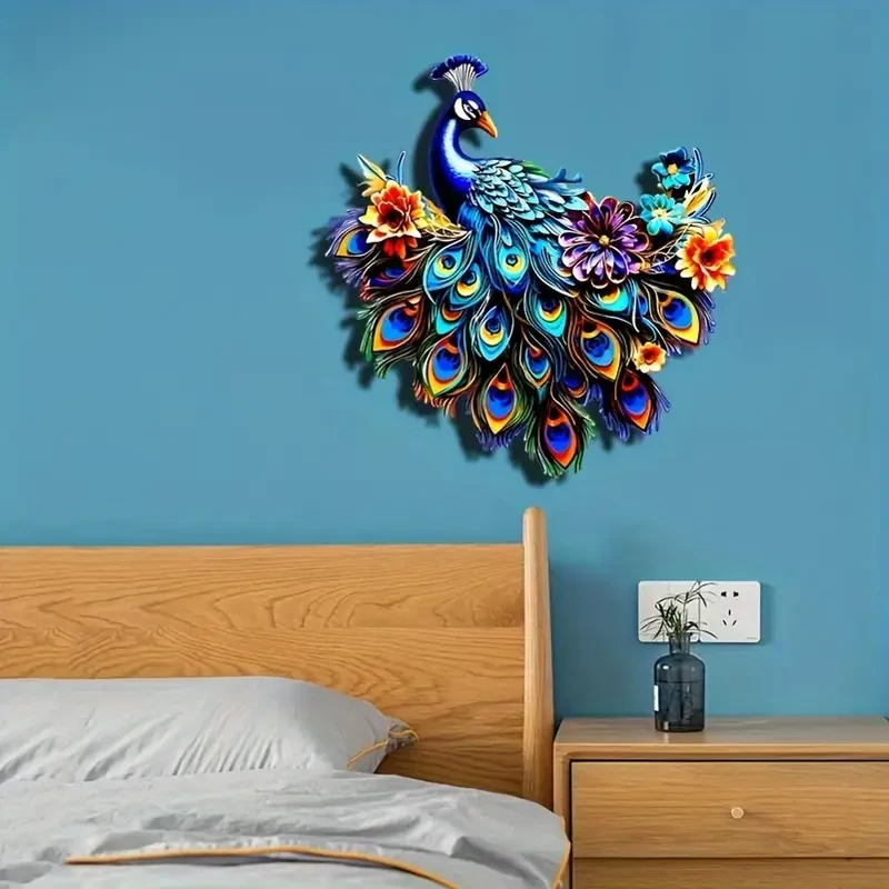 12.6" Metal Peacock Colorful Wall Art