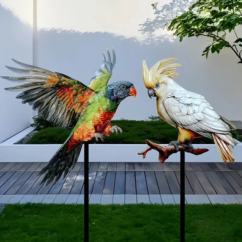 2pcs Set of Metal Parrot Garden Stakes - Durable Outdoor Yard Decor for Patio & Lawn, Perfect for Any Holiday Gift, No Power Needed, Featherless Design
