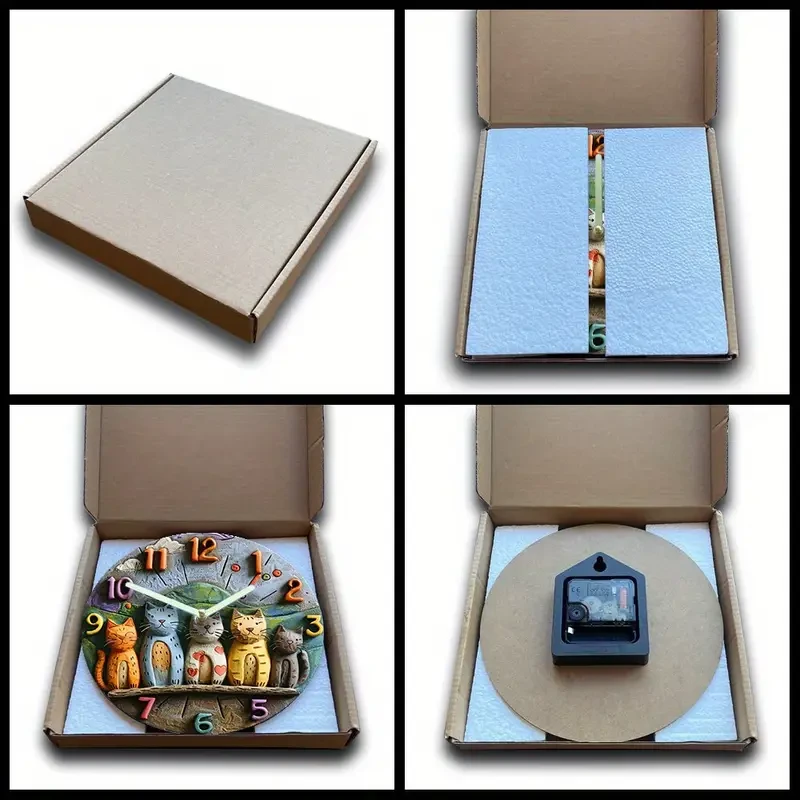 Decorative 2D 8 Inch Whimsical Adorable Cats Quartz Wall Clock - Perfect Gift for Cat Lovers