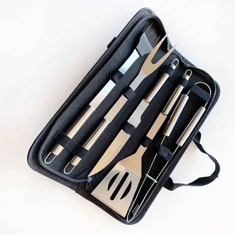 Stainless Steel BBQ Grill Tools Utensil Accessories Charcoal BBQ Smoker Tools Grill Plate Fork Kitchen Knife Meat Chop Cleaver Knife Tongs Spatula Outdoor Camping BBQ Cooking Stove Utensil Accessories Tools Best Gifts For Men Dad Him