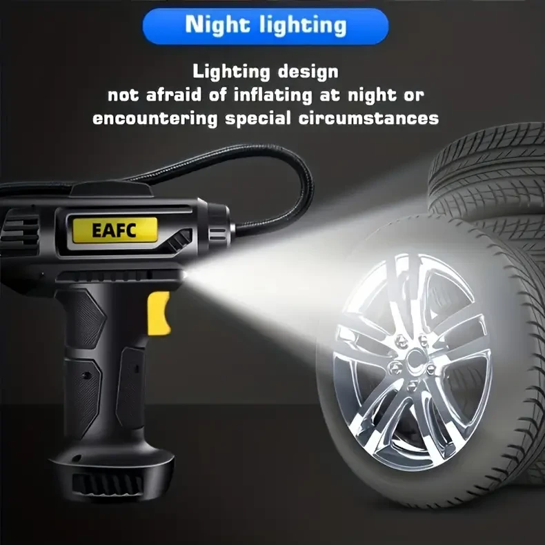 Portable Wireless Tire Inflator Pump with Pressure Gauge & LED Light - USB Rechargeable, Ideal for Cars, Motorcycles & Bicycles