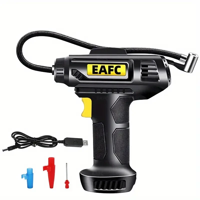 Portable Wireless Tire Inflator Pump with Pressure Gauge & LED Light - USB Rechargeable, Ideal for Cars, Motorcycles & Bicycles