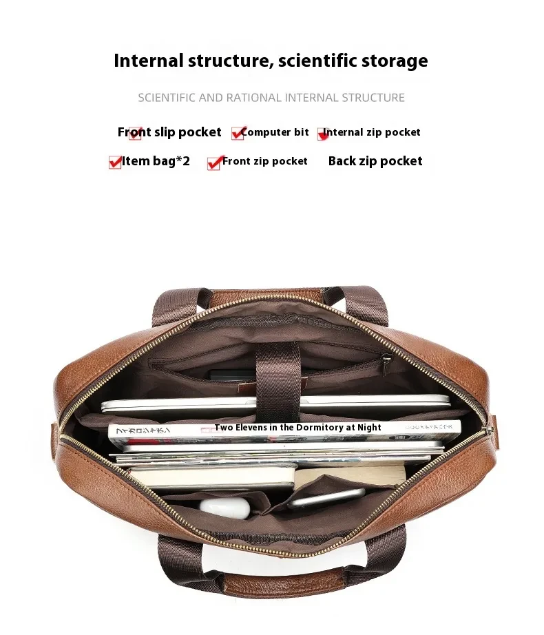 Men's Official Document Leather Casual Computer Bag Shoulder Crossbody