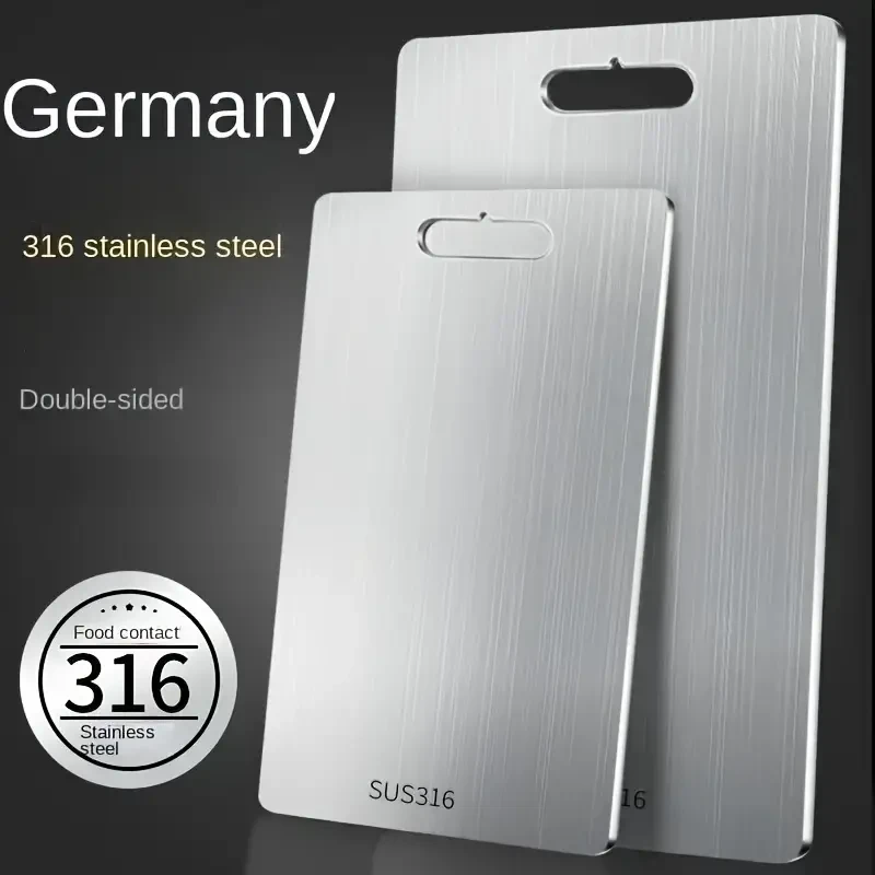 Premium 316 Stainless Steel Double-Sided Cutting Board - Thick, Durable Kitchen Chopping Block for Food Prep & Dough Kneading