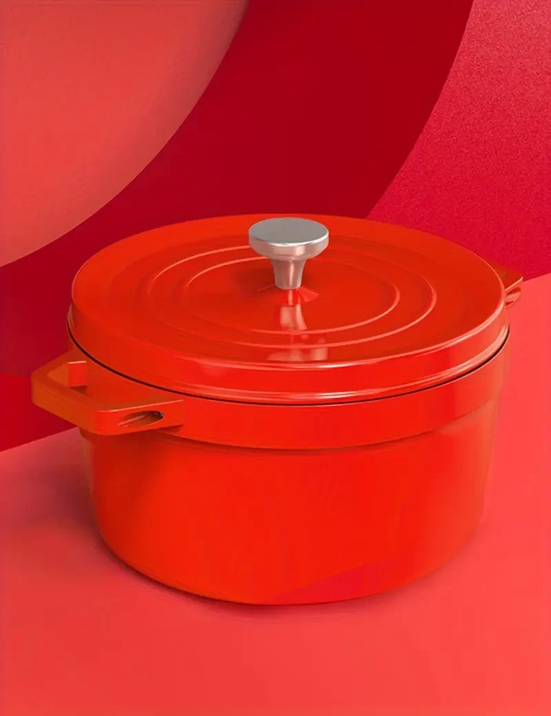 Cast Iron Stockpot with Lid, 4L, 24cm - Universal Gas Stovetop and Induction Compatible, Durable Red Soup Pot for Broth, Stew, and Cooking