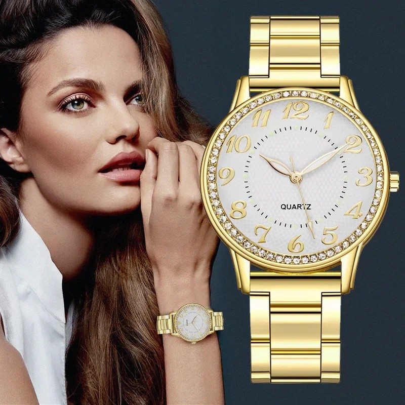 Simple Rhinestone Steel Band Watch