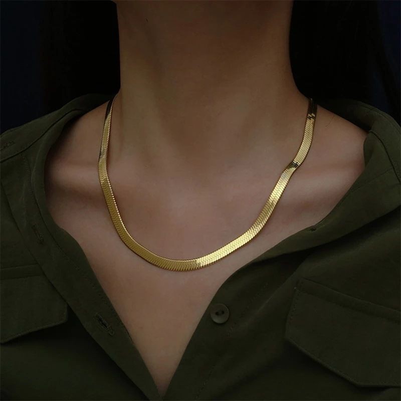 925 Sterling Silver 18K Gold 4MM Flat Chain Necklace