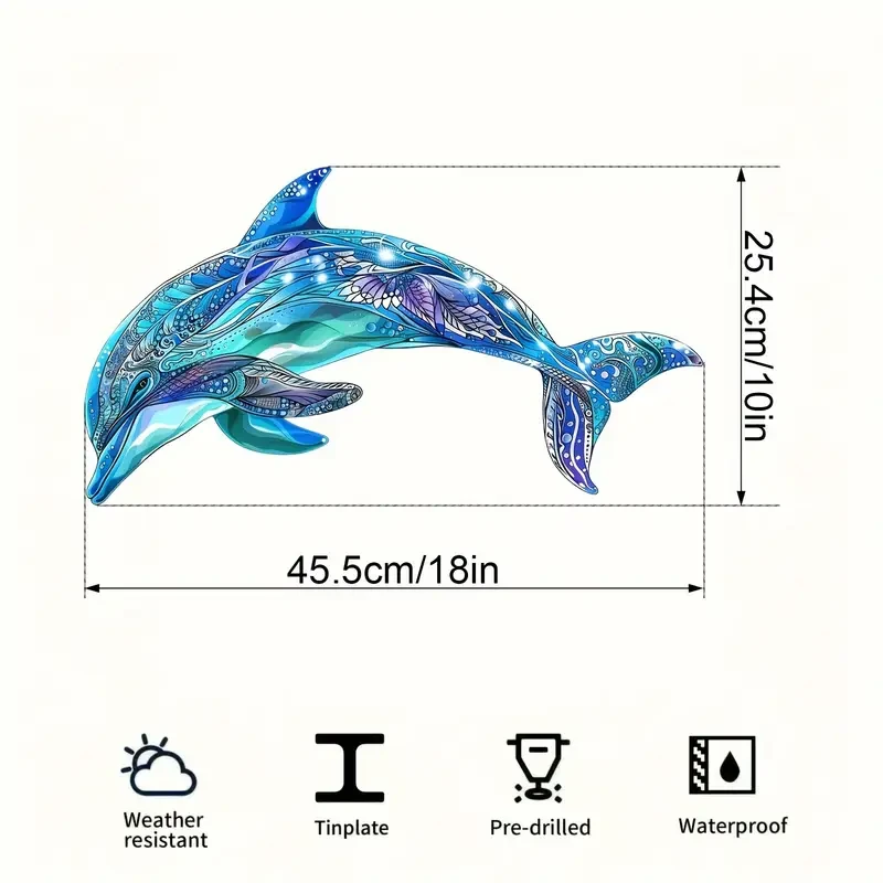 Durable Easy-Hang Vibrant Metal Dolphin Wall Art for Living Room, Nursery & Outdoor Spaces - Perfect Housewarming Gift