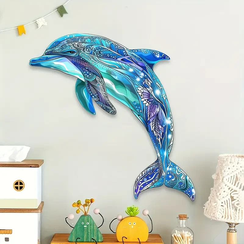 Durable Easy-Hang Vibrant Metal Dolphin Wall Art for Living Room, Nursery & Outdoor Spaces - Perfect Housewarming Gift