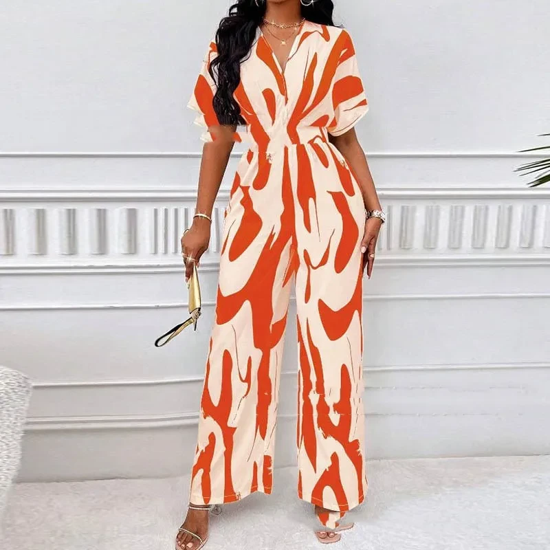 Long Printed V-neck Jumpsuit