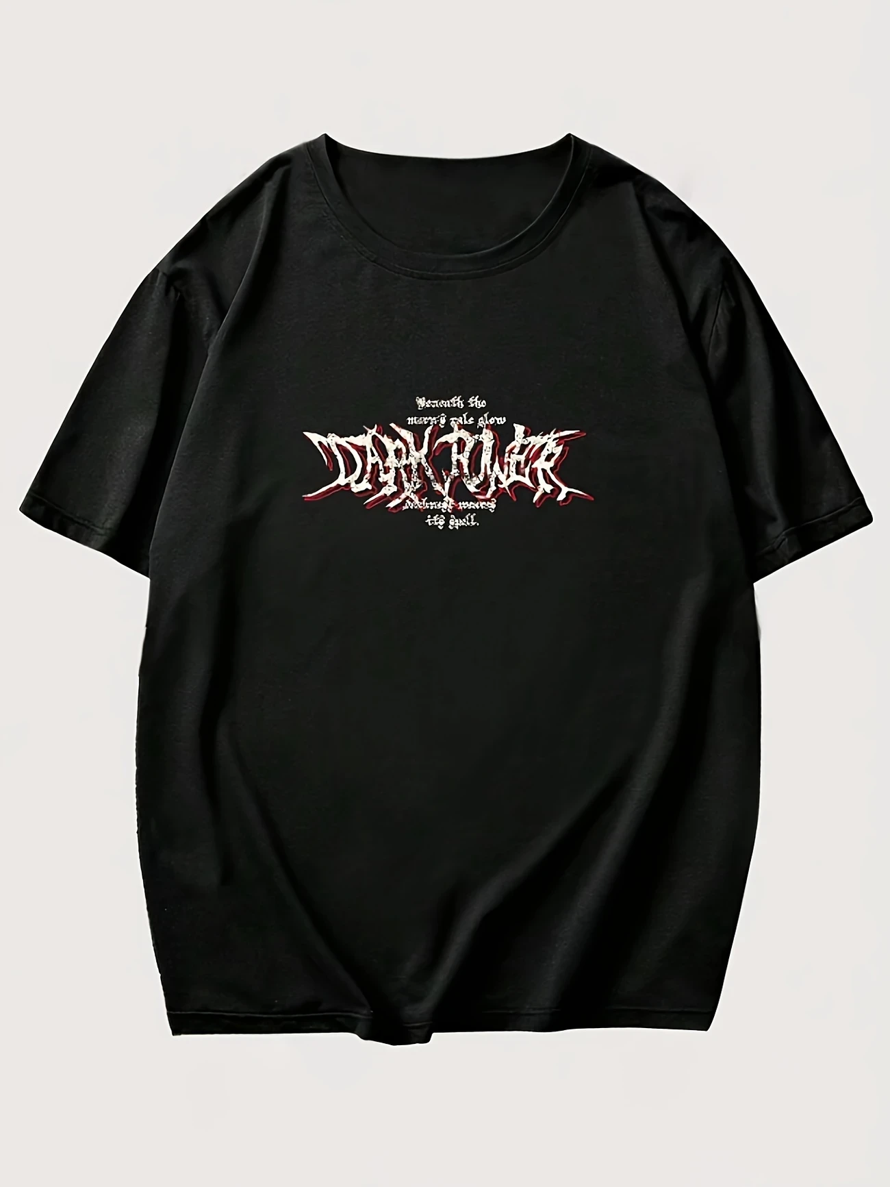 Dark Wing Letter Print Short Sleeve T-shirt, Y2K Crew Neck Top for Spring & Summer Women's Casual Gothic Clothing