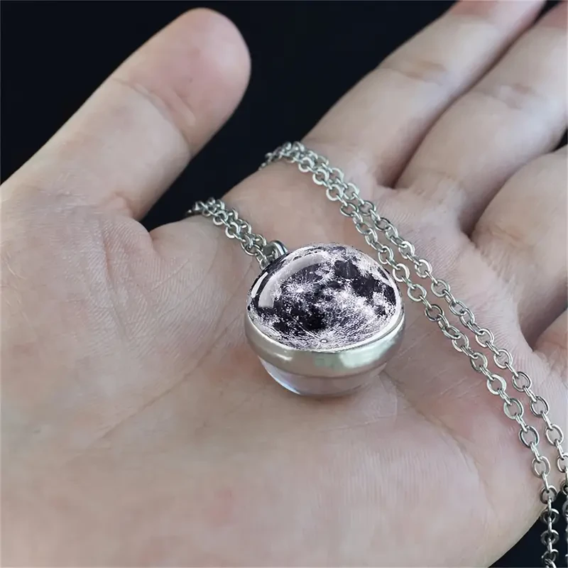 Solar System Pendant Necklace Glass Ball Pendant, Fashion Jewelry Accessories Gift for Men and Women