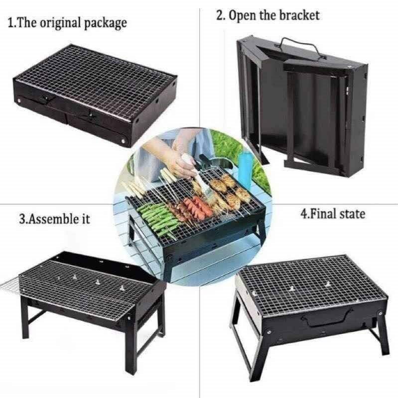 Portable Briefcase-Size Charcoal BBQ Stove Grill - BLACK (LARGE)
