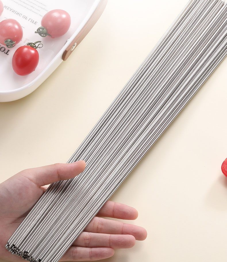 100pcs L 35cm Stainless Steel BBQ Skewers Round Roast Needle Stick Shish Kebab