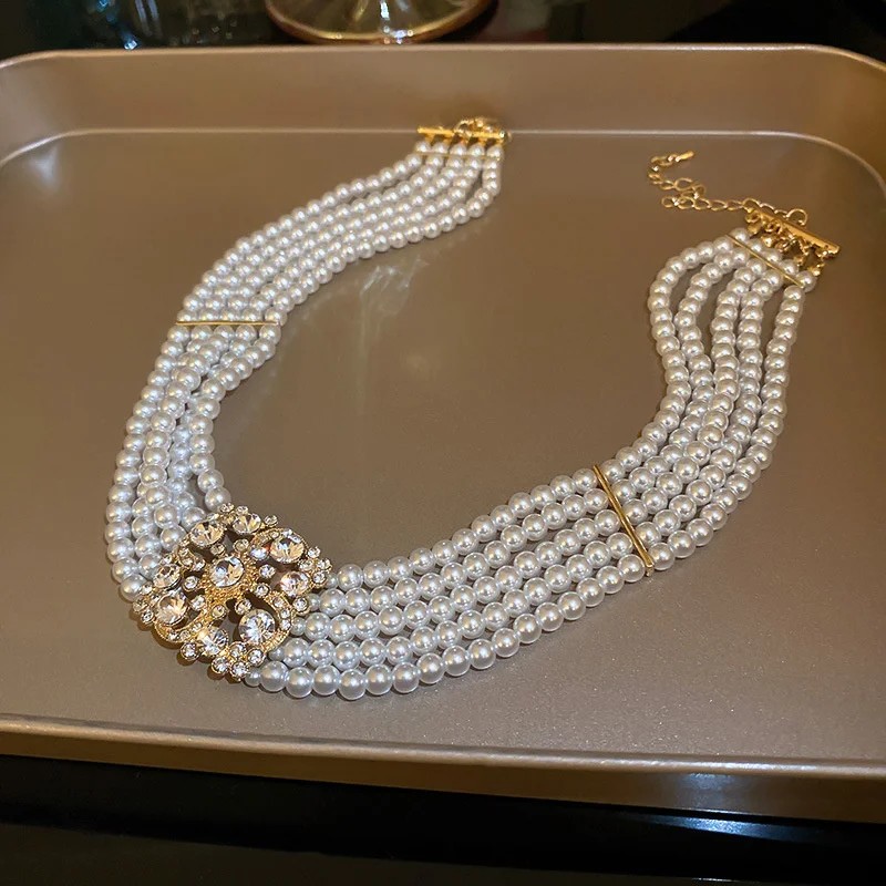FYUAN Korean Style Multilayer Pearl Choker Necklace