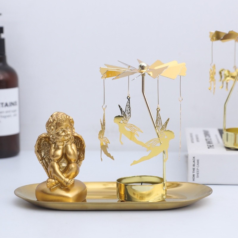 Aromatherapy Candlestick Girl Heart Golden Rotating Atmosphere Device