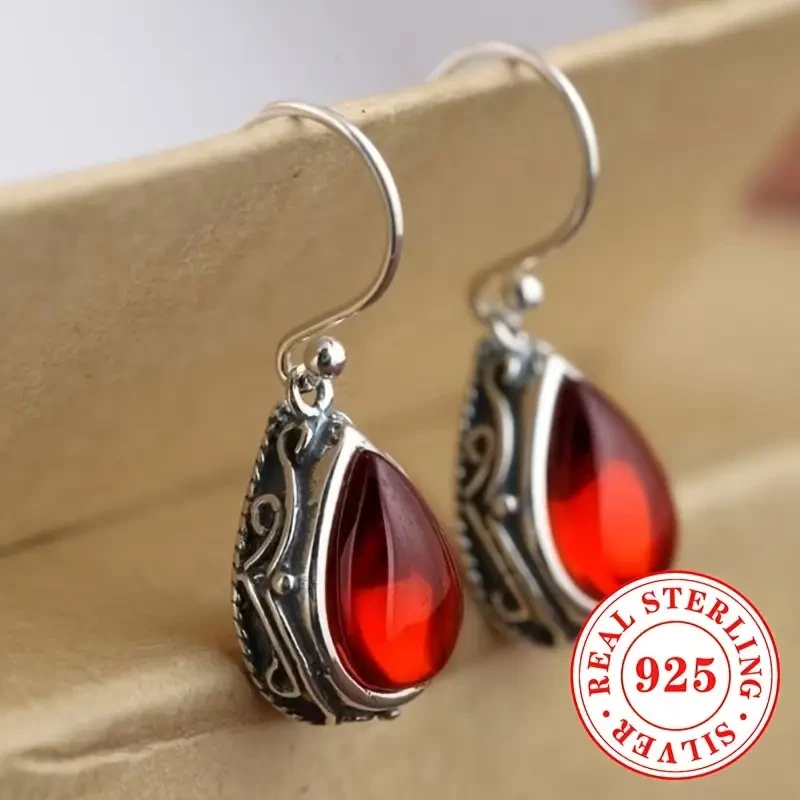 Sterling Silver Elegant Drop & Dangle Earrings with Synthetic Green & Red Gemstones