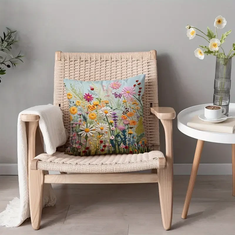 Plant Flower Pattern Polyester Cushion Cover  Elegant Room, Bedroom, and Sofa Decor