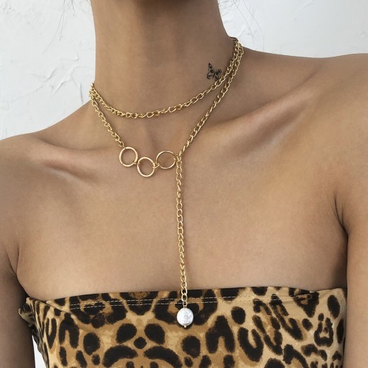 Necklace Alloy Ring Retro Double Layer New Necklace
