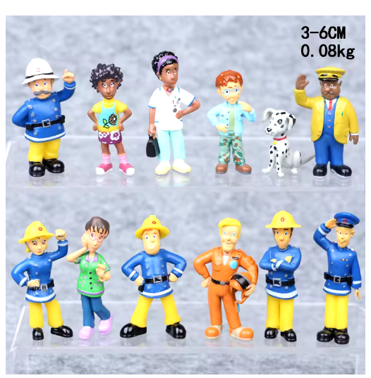 12Pcs/set Fireman Sam Cartoon Anime Fire Fighting Figure Model PVC Doll Toys Boy Girl Toy For Kids Birthday Xmas Gift