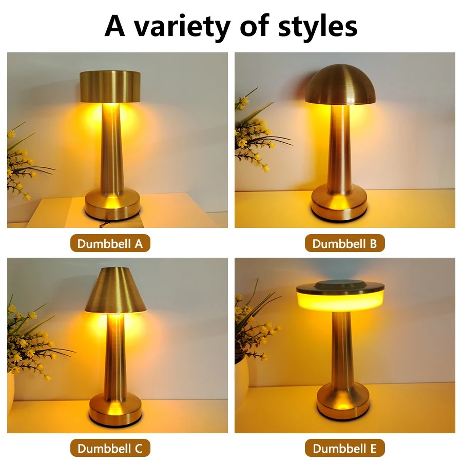 Retro LED Table Lamp - Touch Dimmable Rechargeable Desk Light for Restaurant, Coffee Bar, Home Bedroom Decor