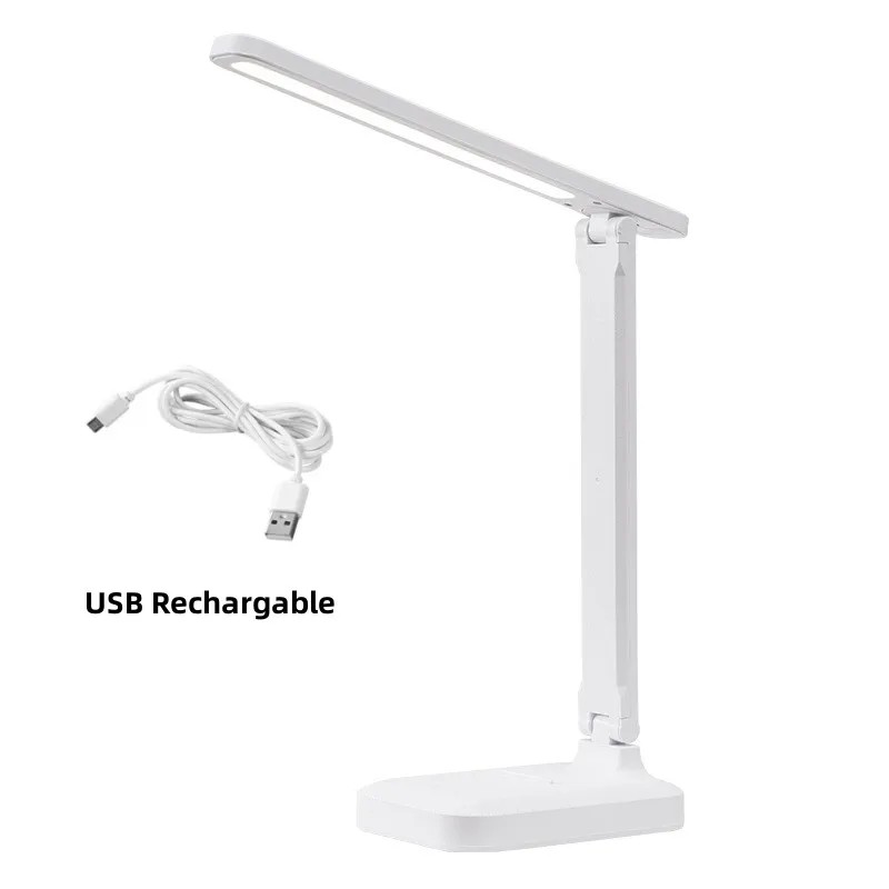 Folding Table Lamp - Eye Protection, 3 Color Dimmable Touch LED Lamp, 360 Flexible Desk Light, Bedside Reading Lamp, USB Rechargeable