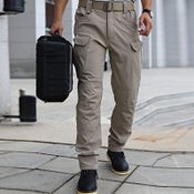 Men's Tactical Pants Water Resistant Flex Ripstop Cargo Lightweight Hiking-BLACK