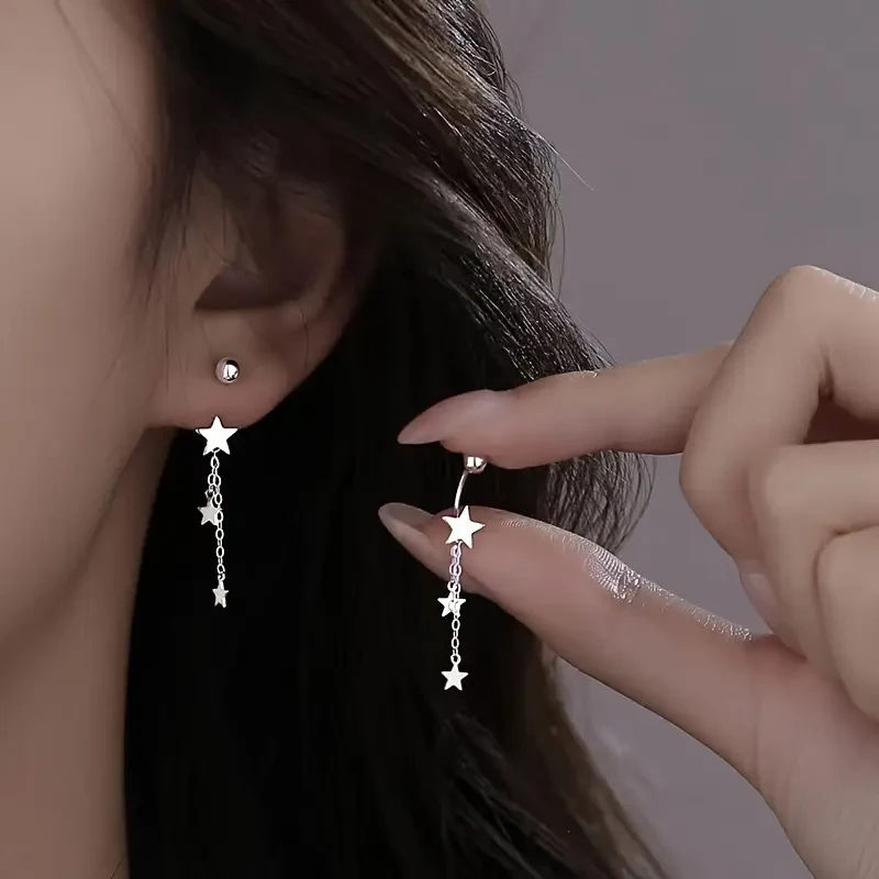 Elegant Star Tassel Stud Earrings | 1 Pair Minimalist Pentagram Drop Earrings for Women | Lightweight Everyday Jewelry Gift
