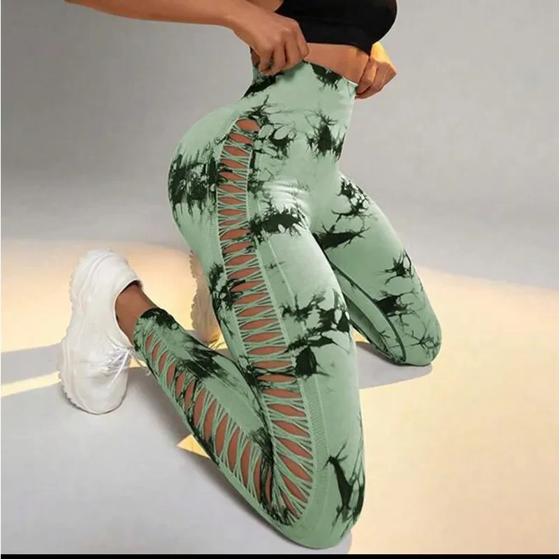 Hollow Tie Dye Printed Yoga Pant Slim Pants For Women