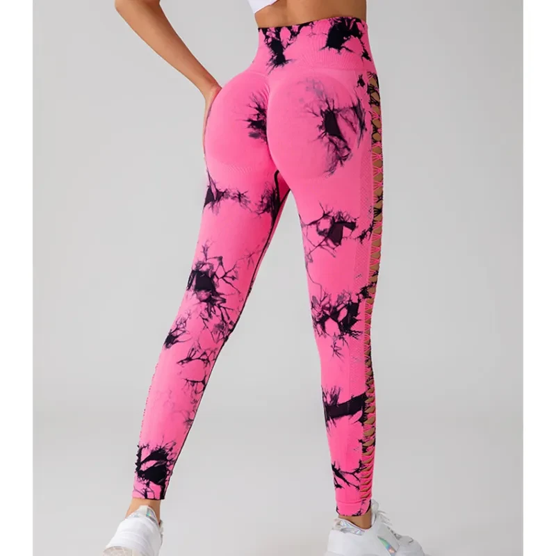 Hollow Tie Dye Printed Yoga Pant Slim Pants For Women