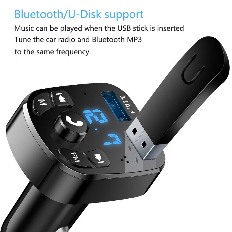 Car MP3 Player Bluetooth 5.0 FM Transmitter with Dual USB Fast Charger and Hands-Free Calling