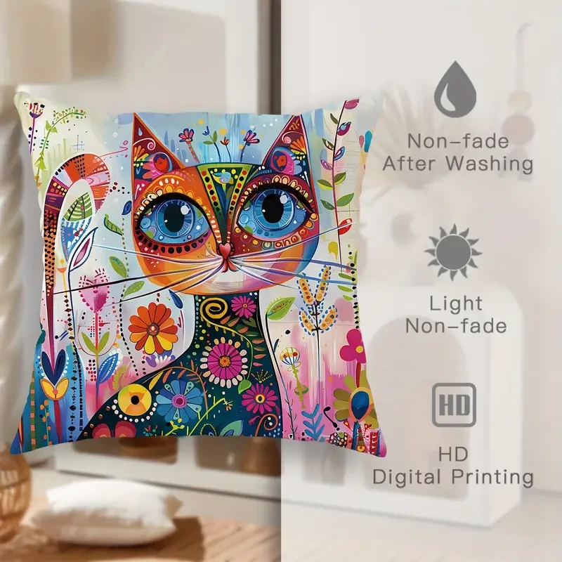 JIT 4-Pack Contemporary Throw Cushion Covers  Velvet Cat Floral Abstract Art