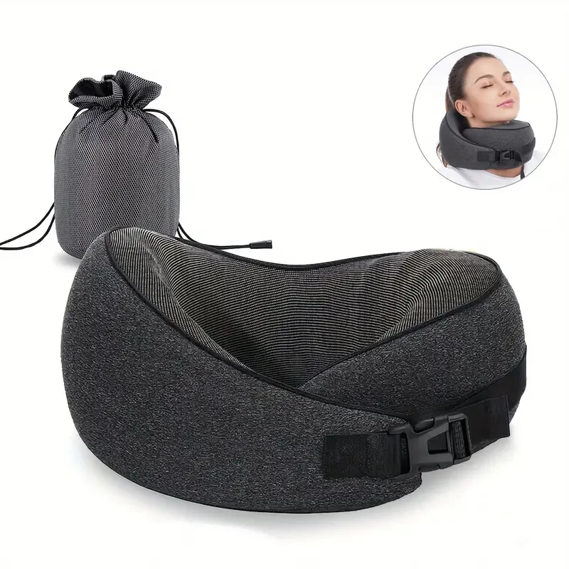 1 Pack Travel Pillow, Pure Memory Foam Full Neck And Chin Support, 360 Degree Adjustable, Comfortable And Breathable, Machine Washable