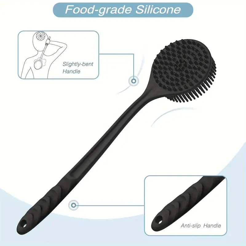 2pcs LATTBY Silicone Bath & Skincare Set: Dual-Sided Long-Handled Back Brush