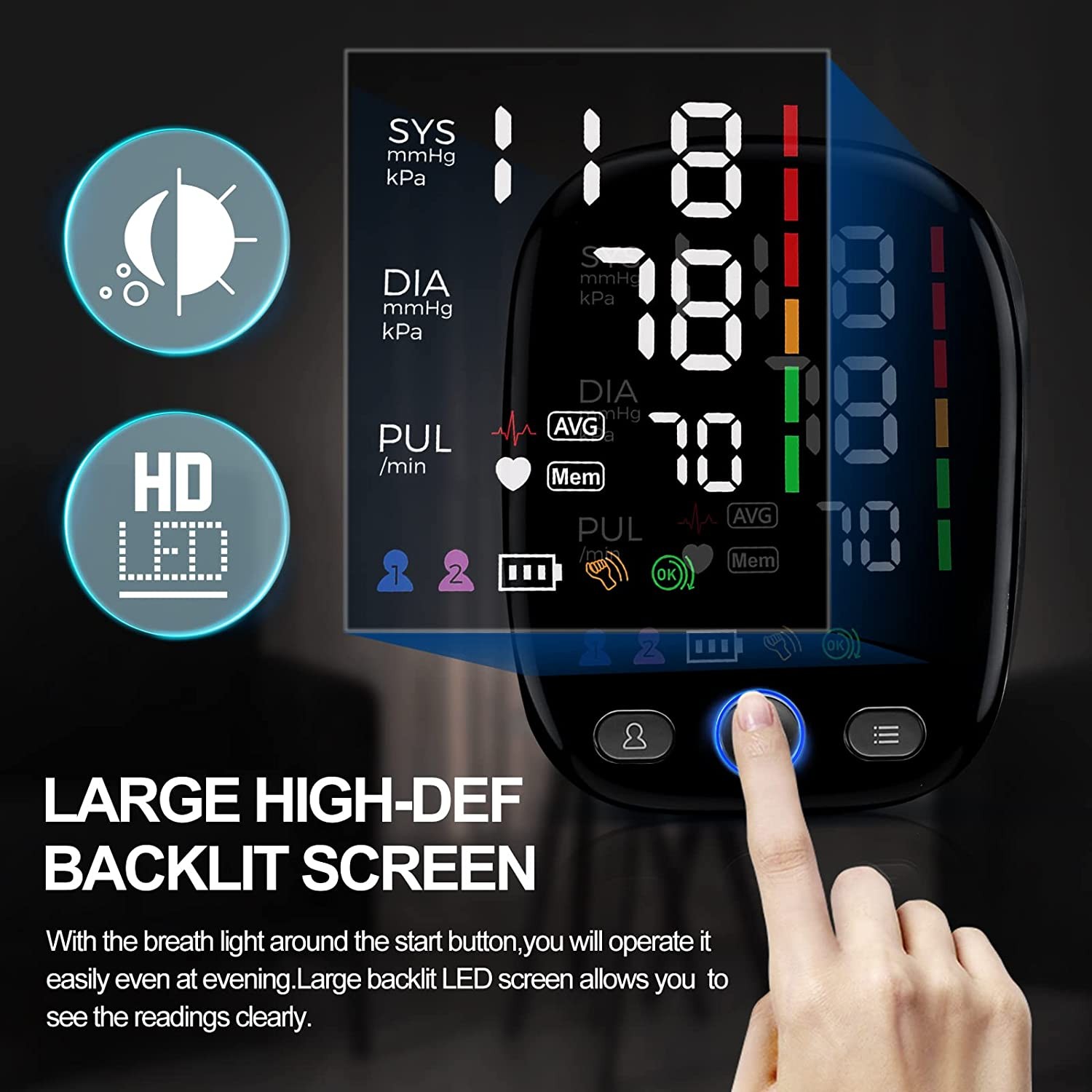Kingclinic Blood Pressure Monitor - Upper Arm Automatic BP Cuff Machine with LED Display