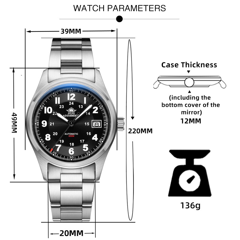 ADDIESDIVE Luxurious Mens Automatic Watch AD2048