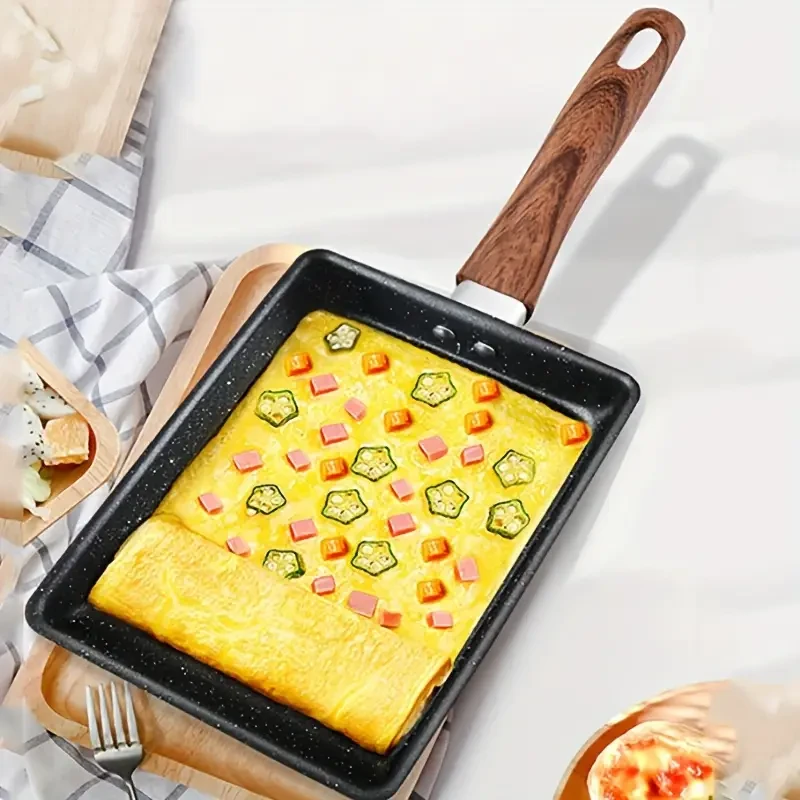 1pc Authentic Japanese Tamagoyaki Pan with Non-Stick Coating and Imitation Wood Handle