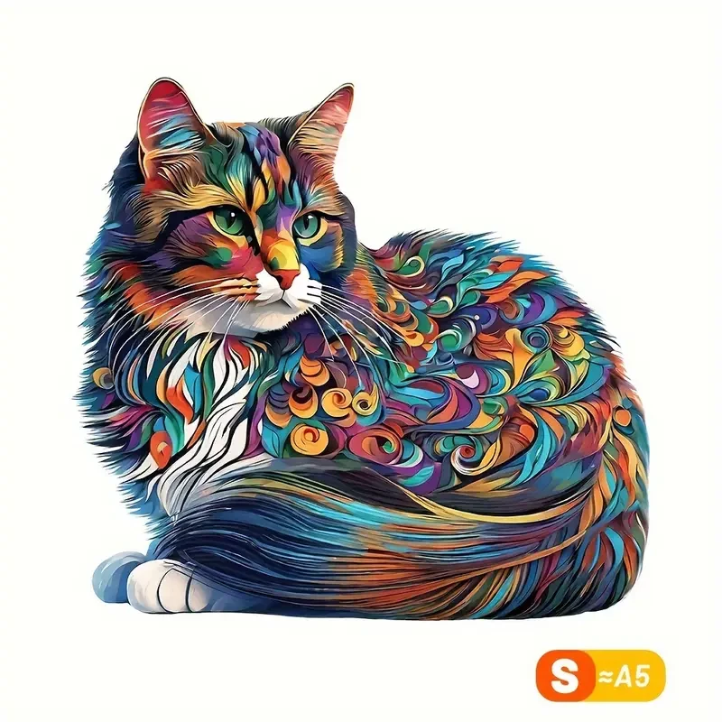 Colorful Cat Wooden Puzzle  Unique Shaped Jigsaw for Creative Minds