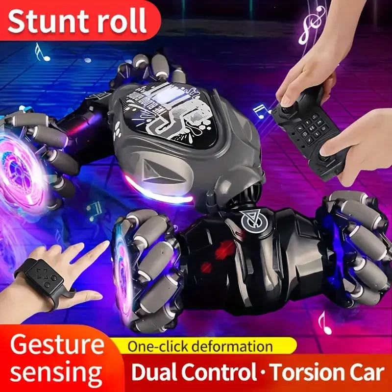 TurboDrift 4WD Gesture Controlled RC Car  Dual-Side Rotating Off-Road Vehicle with LED Lights & Music